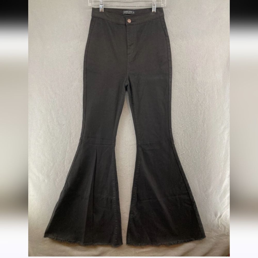Hammer Jeans Size 11 Super Flare Jeans Festi Fray Hem Black Hippie Boho Bx-3155
